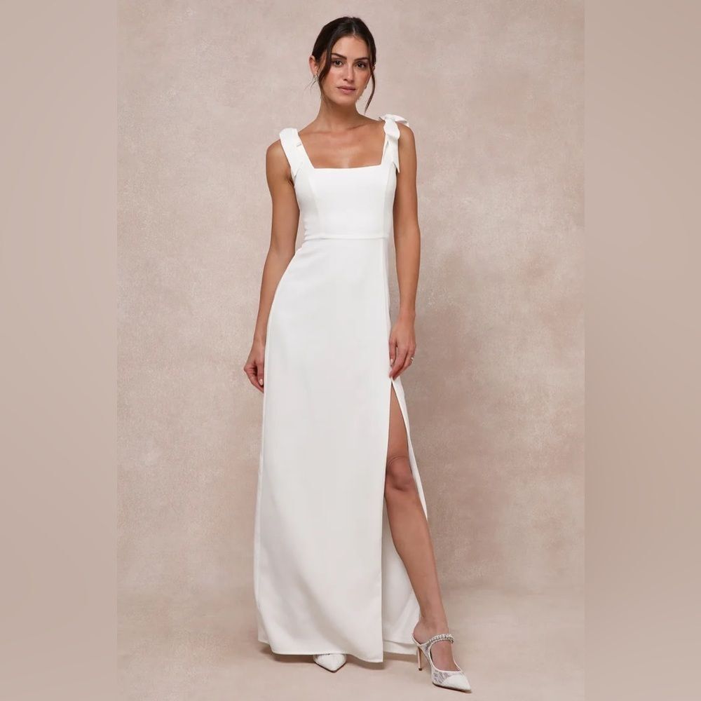 lulu Your Sweetie White Tie-Strap Column Maxi Dress